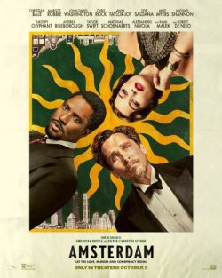Amsterdam poster - actors Christian Bale, Margot Robbie, and John David Washington's faces