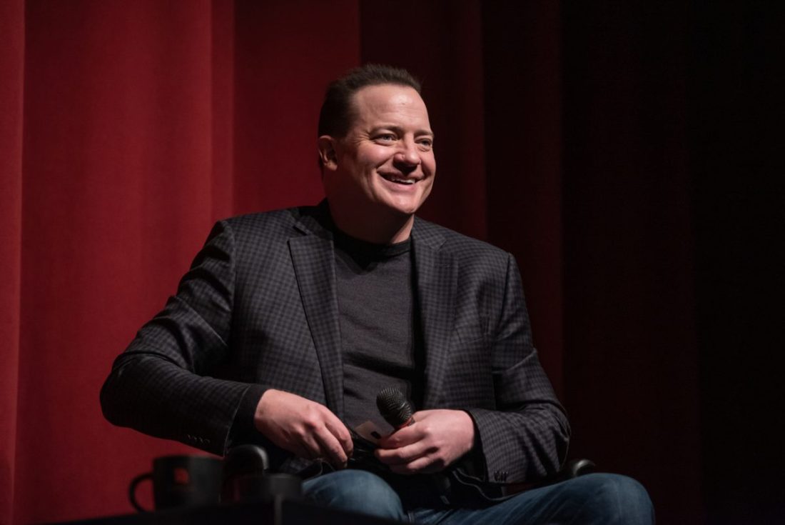 Actor Brendan Fraser smiles onstage at the JBFC Theater
